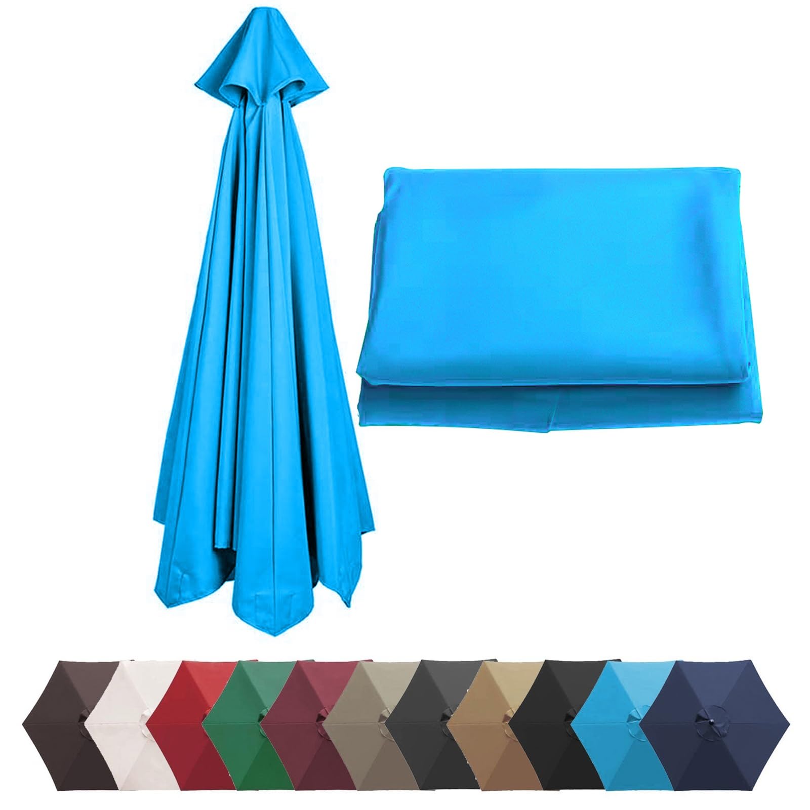 TZUFA Umbrella Canopy Replacement Cloth 2m/2.7m/3m, 8 Ribs/6 Ribs, Replacement Parasol Fabric Cover, Patio Umbrella Replacement Canopy(Light blue,(8Rib) 3.0m/118in)