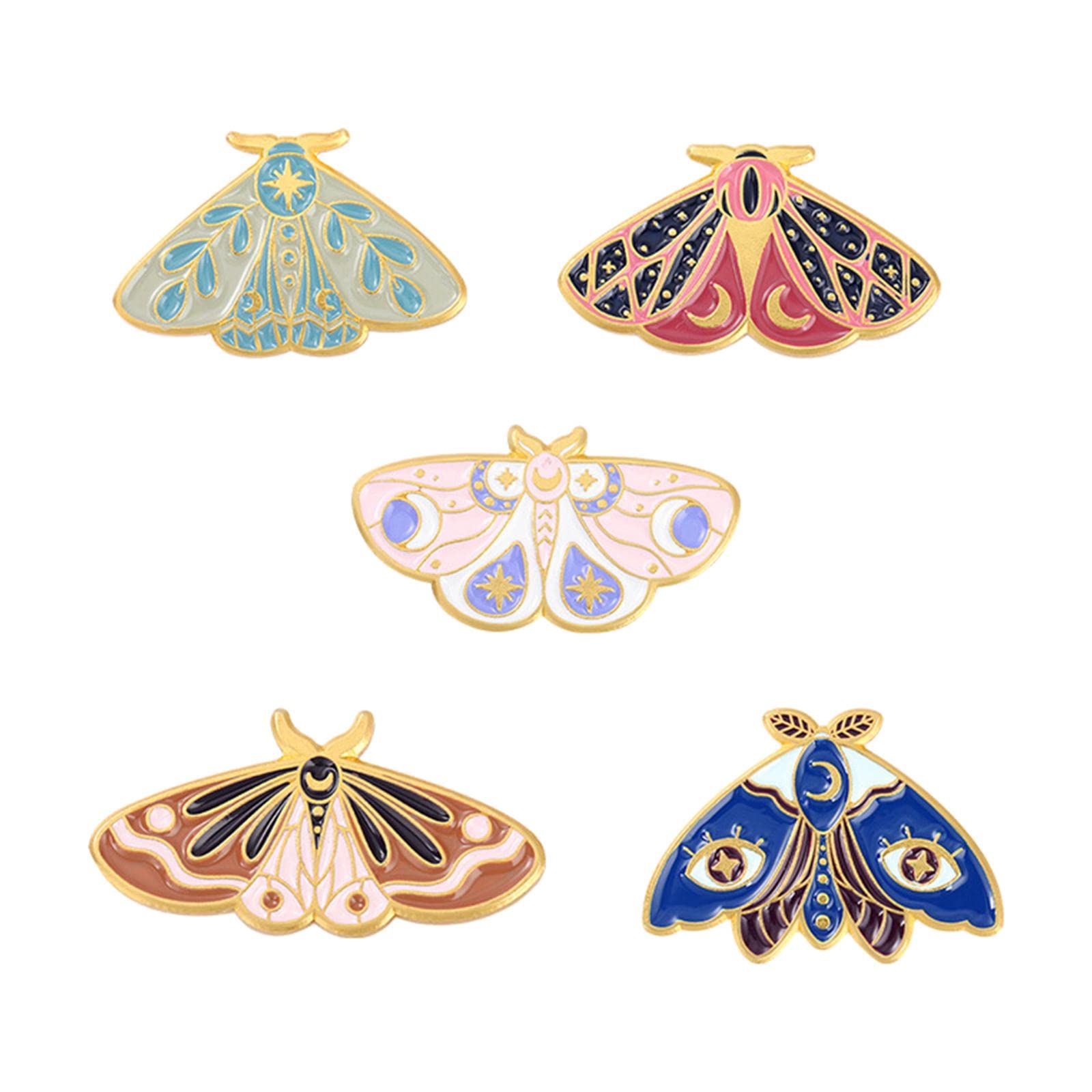 Broches de Solapa de 5 Piezas con diseño de Polilla esmaltada, Serie de Insectos de aleación, Accesorio de Ropa
