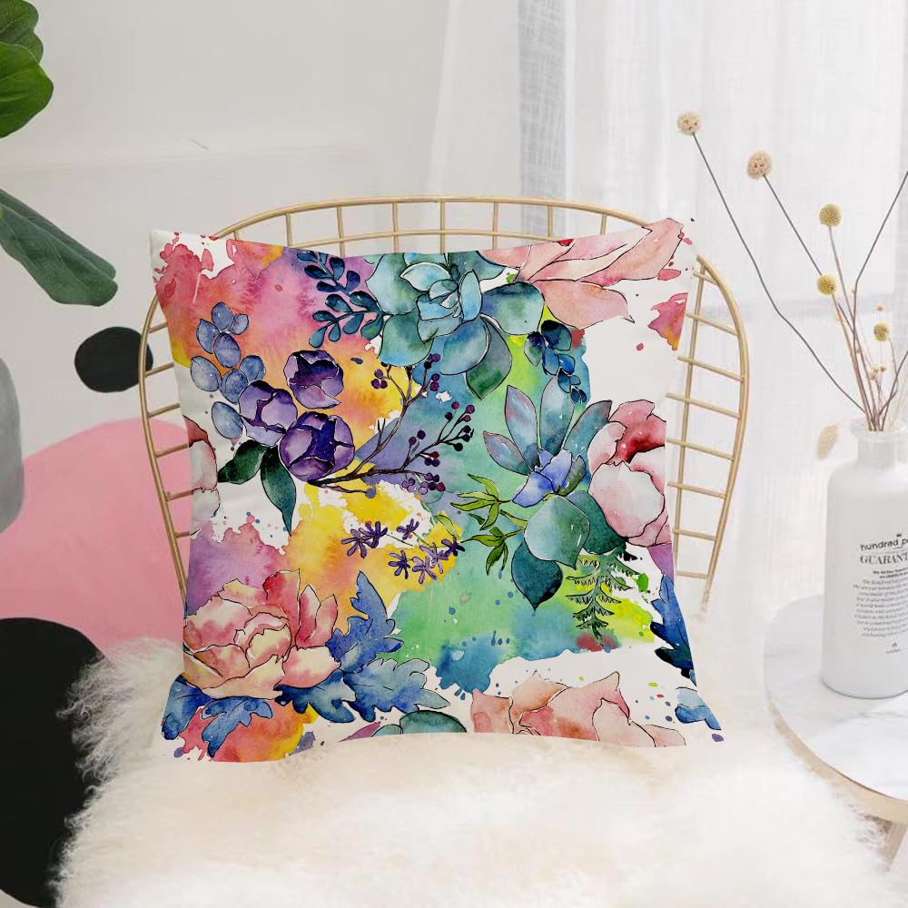 HYOSXW Cushion Cover,Throw Pillow Case Home Decorative for Living Room Bedroom Sofa Chair 16X16 Inch,Bouquet flower patterm in a watercolor style.,Pillowcase 40X40cm