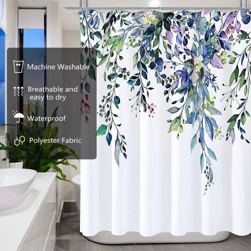Image of LLSCL Purple Droop Leaves Fabric Shower Curtain Liner with Magnets, Tire Pattern Waterproof Hotel Quality, 72 x 72 Machine Washable