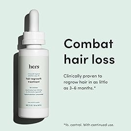 hers Hair Regrowth Treatment - Topical Minoxidil 2% Solution for Women - Supports Thicker, Fuller Hair - Non-Greasy - Unscented, 2 Pack