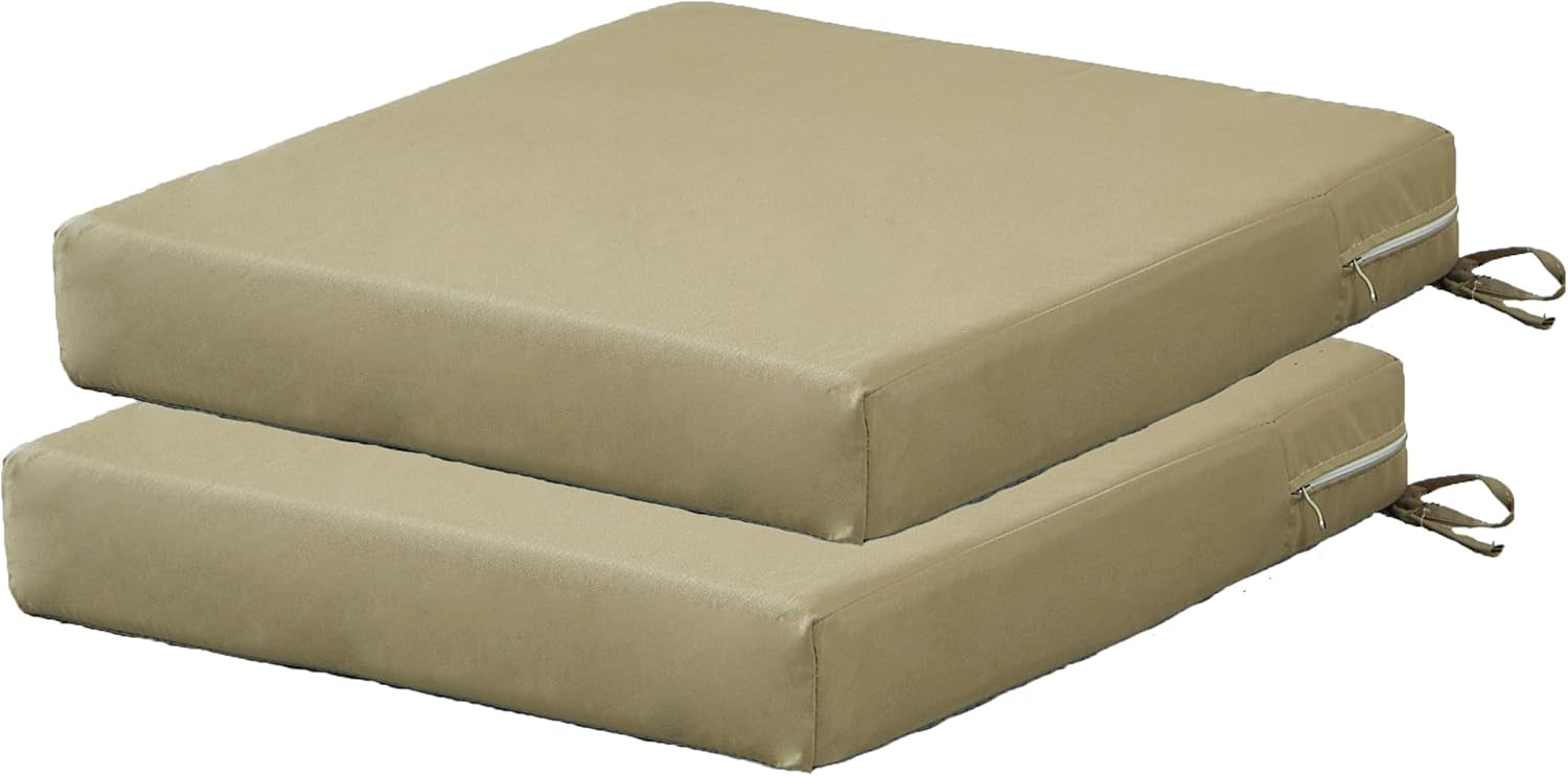 SAMTY Patio Chair Cushions Set of 2 Non Slip Bottom Chair Pad with Ties Waterproof Square Outdoor Seat Cushion Replacement for Garden Swing Furniture 20x20 Inch, Light Khaki