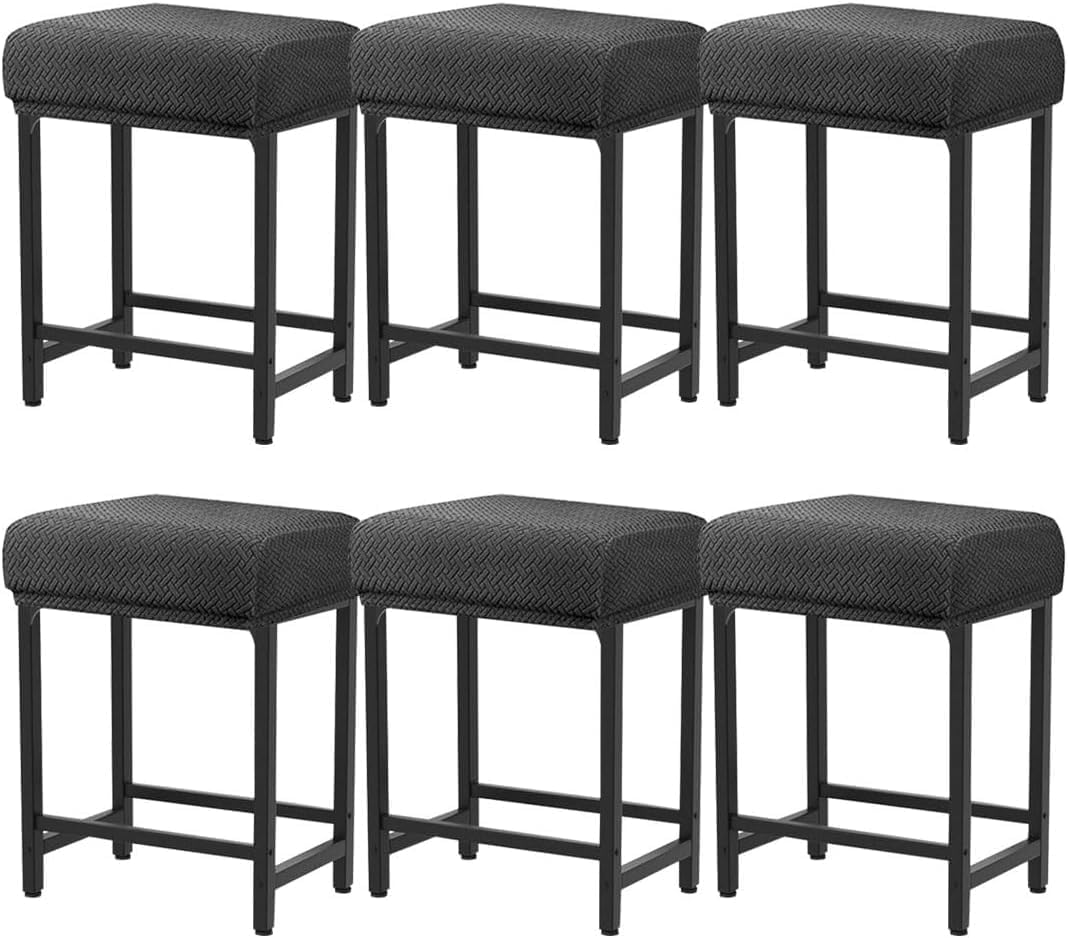 Rectangle Stretch Counter Height Barstool Slipcovers Rectangular Vanity Stool Cover Kitchen Counter Saddle Seat Cover 6PC Dark Gray