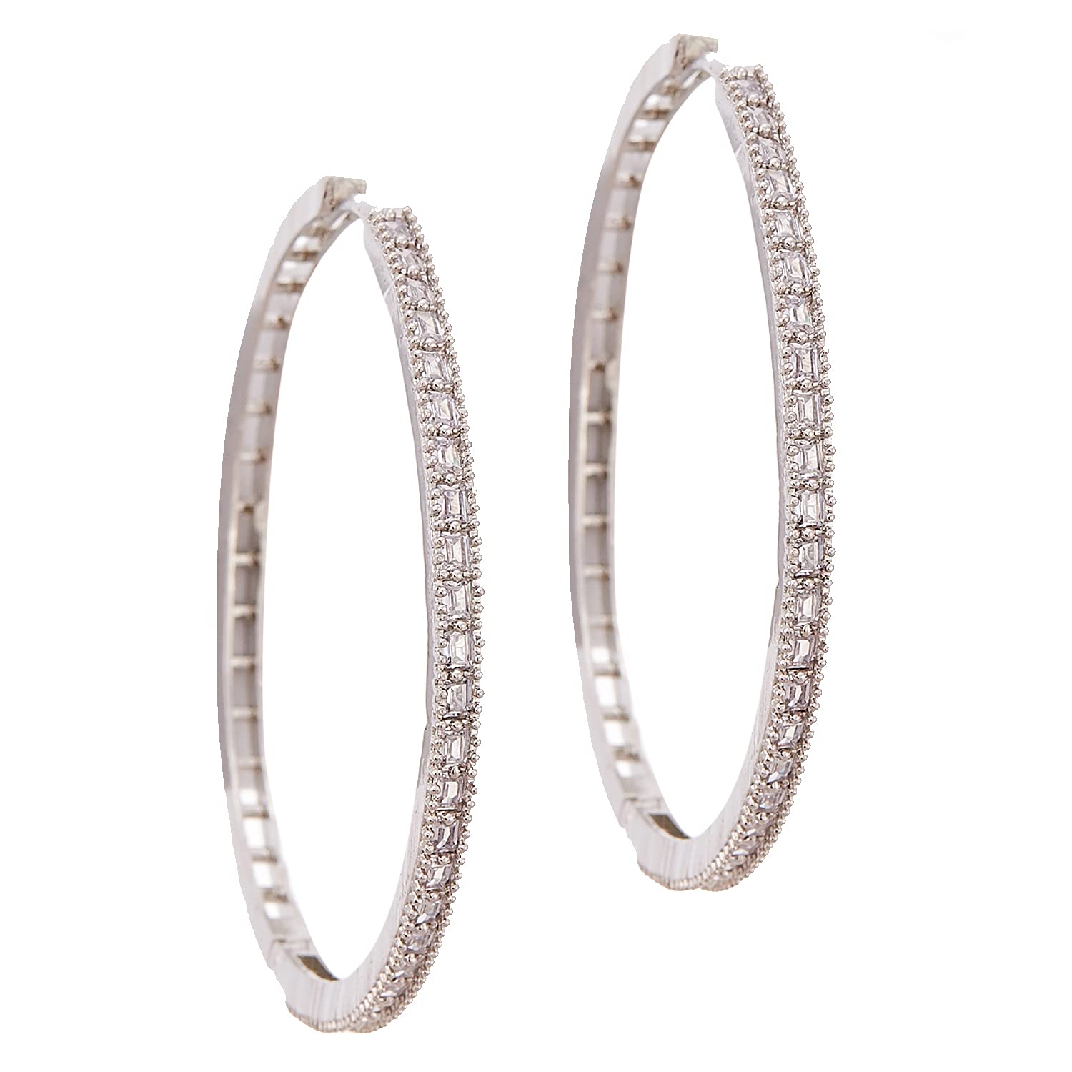 zeneme American Diamond Hoop Earrings Jewellery for Women and Girls Studded Bali Earring-picture-9