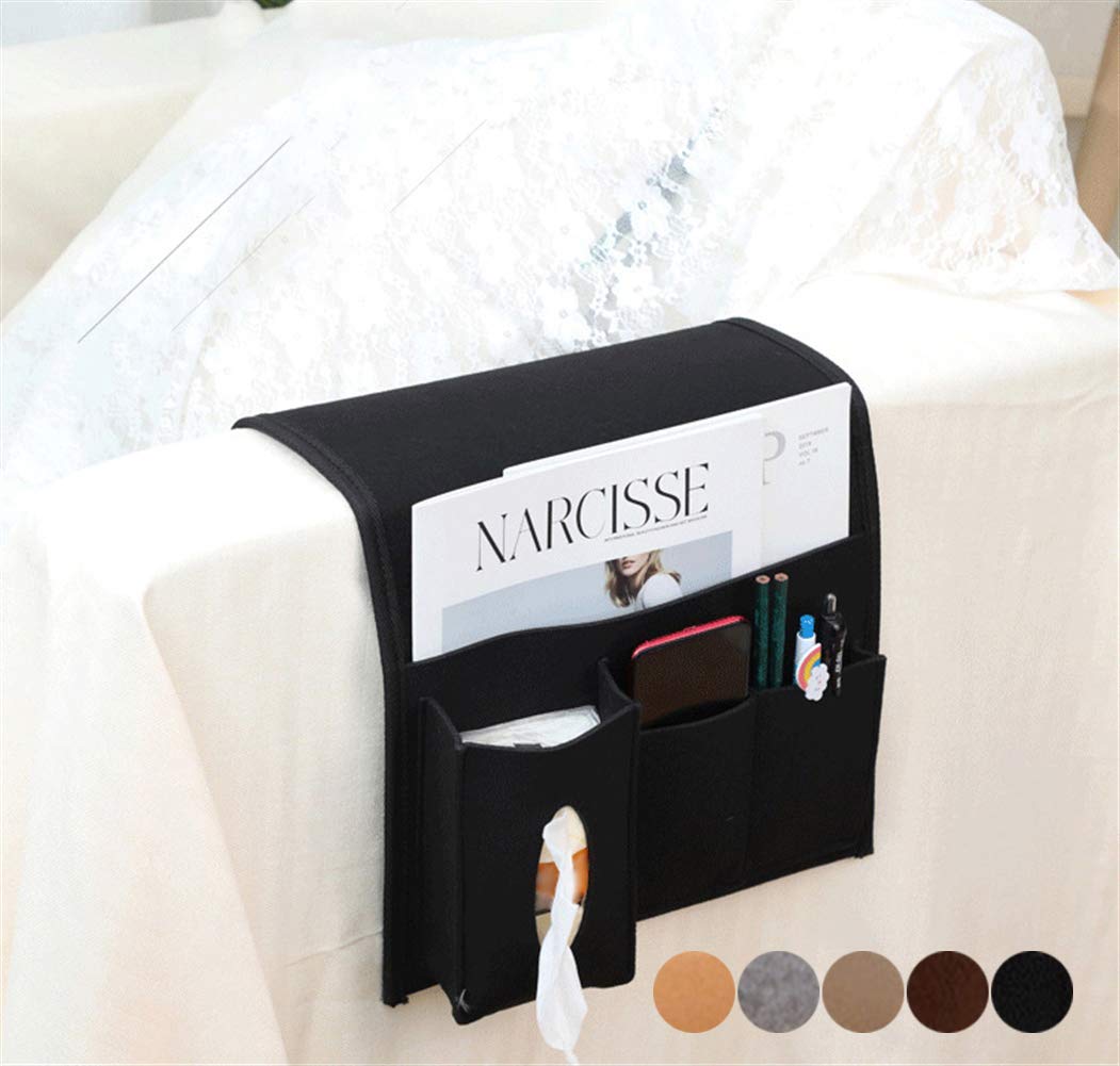 Organiseur D’Accoudoir De Canapé – 5 Poches, 89x33 Cm, Pour Télécommande, Téléphone, Livres, Noir