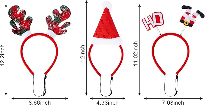 3 Piezas Diademas Navideñas para Perros con Sombrero de Santa, Reno y Muñeco de Nieve miniatura 4