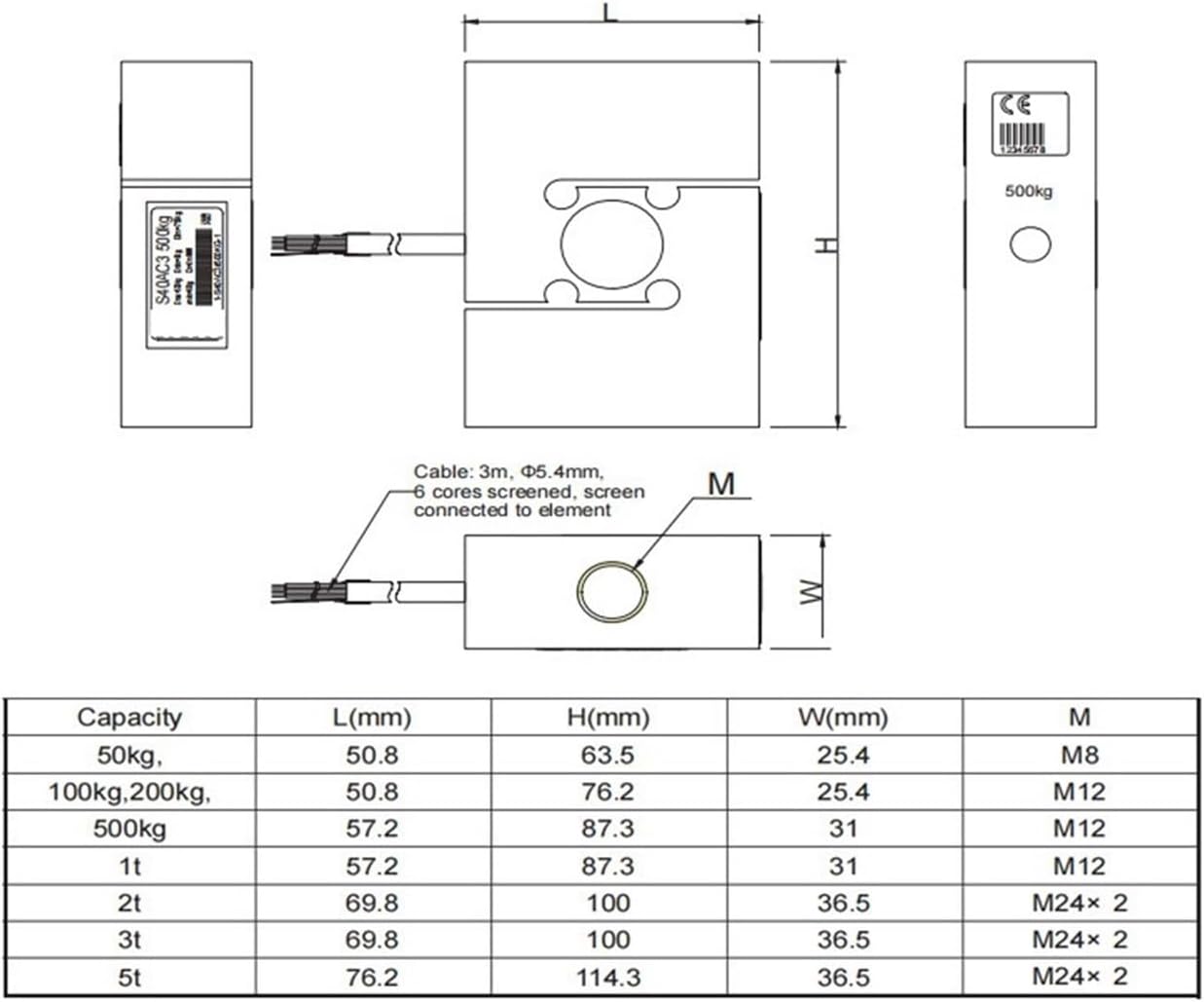 S40A Load Cell Weight Sensor 50/100/200/500kg 1/2/3/5T(S40A/1t)