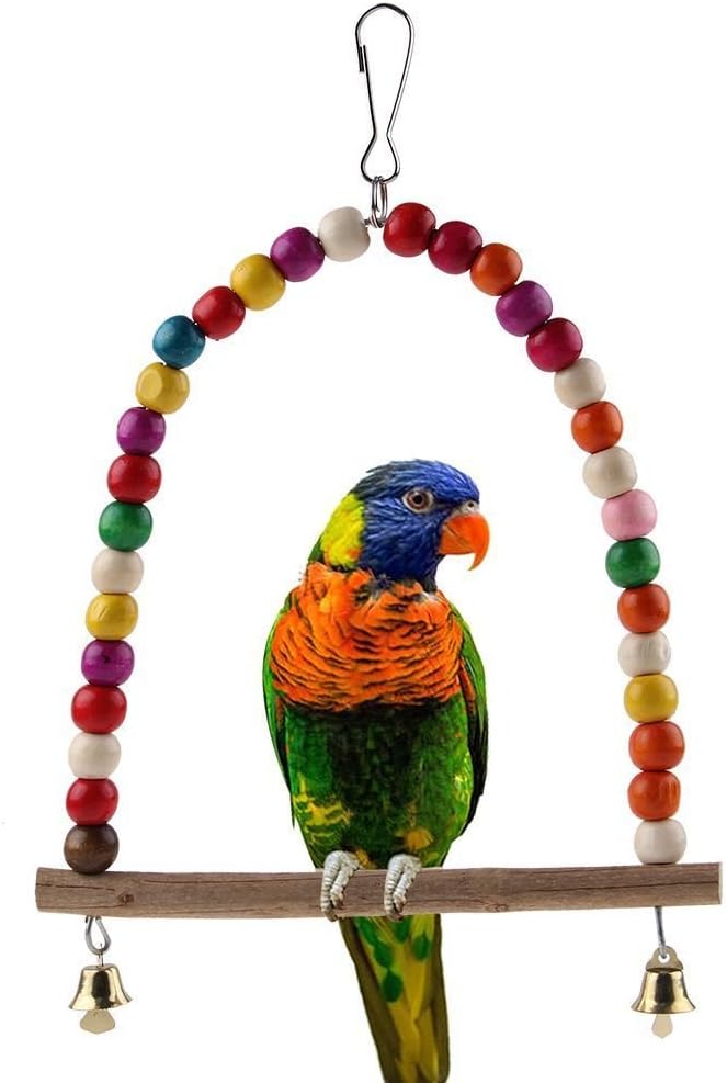 Wooden Bird Parrot Swing Toys Parakeet Cockatiel Lovebird Budgie Cage Hanging