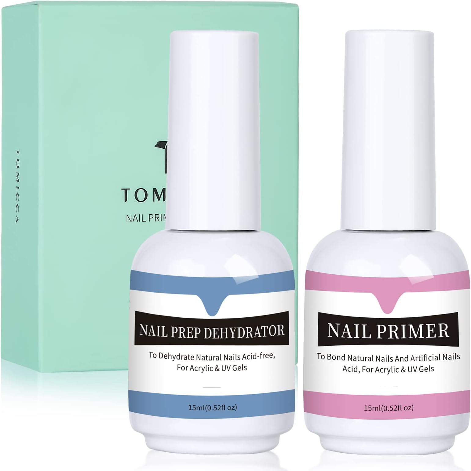 TOMICCA Nail Dehydrator and Primer Set, Professional Acid Free Natural Nail Prep Dehydrator with Fast Air Dry Superior Bonding Primer Set, Nail Manicure Kit