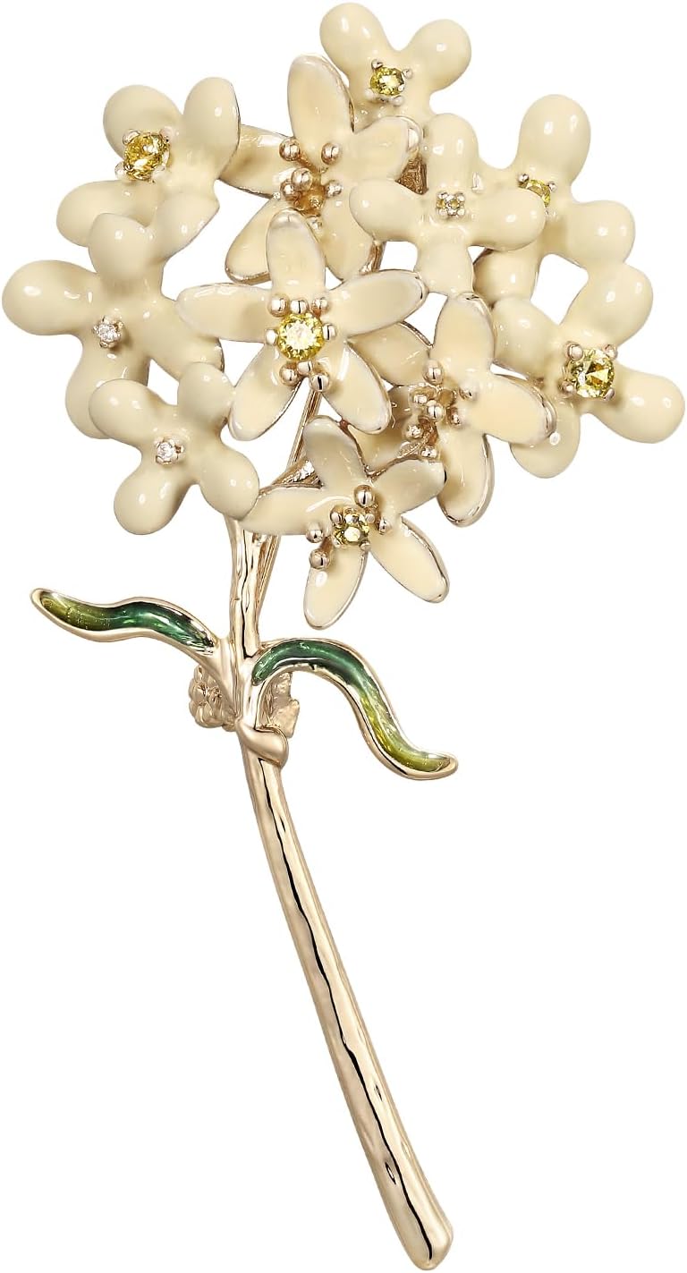 Handmade Oil-Painted Flower Brooch for women, SHE'S FREE STYLE JUST FOR YOU 2.56" Floral Brooches and pins, Vintage Floral Copper Pin with Cubic Zirconia Blooms for Luxe gift