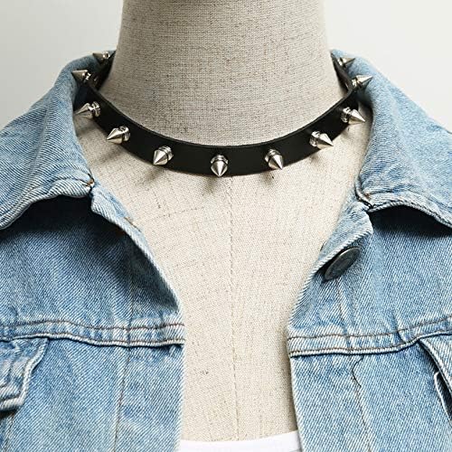 Miniatura 4 de HZMAN - Collar de gargantilla de cuero con tachuelas de metal, estilo punk, gótico, para hombre y mujer