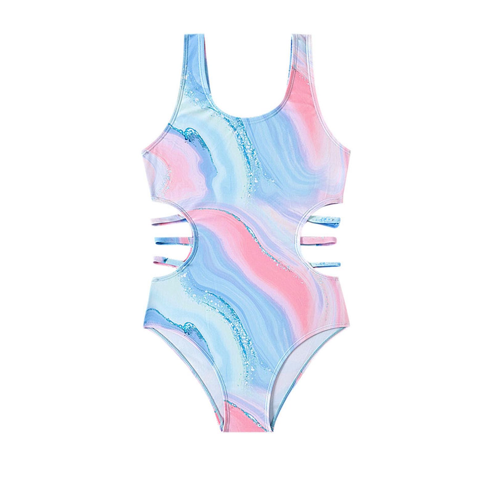 Generisch Disfraz de natación para niña, traje de baño de 1 pieza para niñas, traje de baño con recortes, estampado de verano, playa, deporte, baño