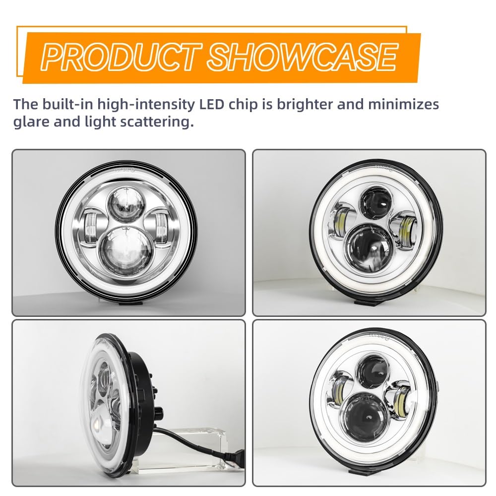 Fari Super Luminosi fendinebbia faretti Faro del motociclo | LED da 7 pollici Per Touring Classic Electra Street Glide Road King(Sliver With ring)