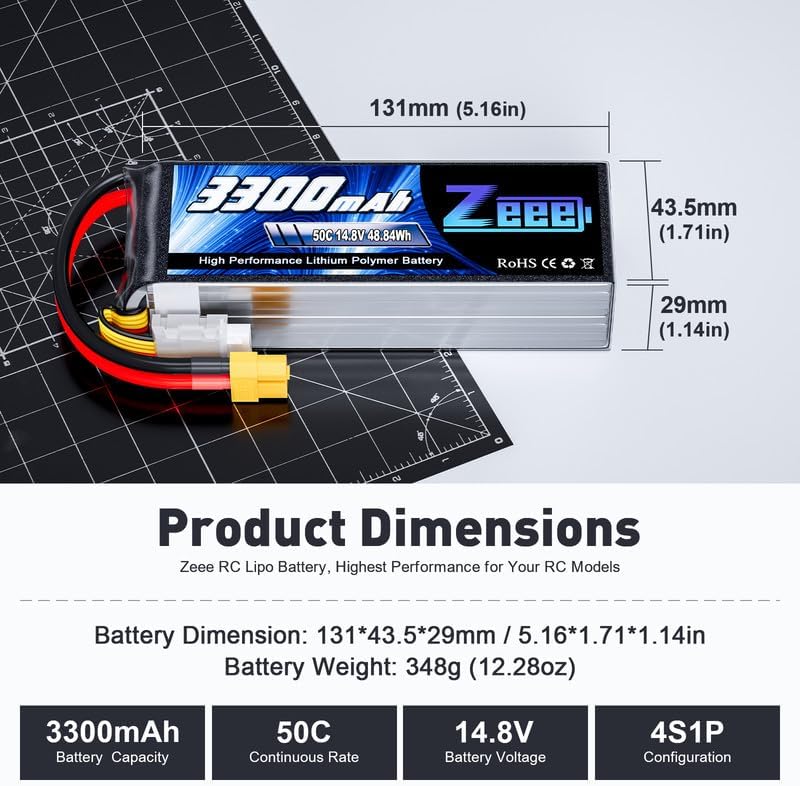 Miniatura 2 de Zeee Batería Lipo de 14.8 V 4S 50C 3300 mAh Batería suave con enchufe XT60 para avión RC helicóptero RC barco UAV Drone FPV RC coche, camión, barco