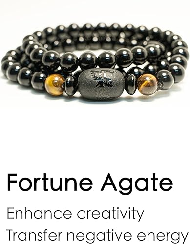 Miniatura 3 de Obsidian Bracelet Natural Black Onyx Tiger Eye Stone with Phoenix Totem Jewelry Bracelet, 8mm Beaded Bracelets Feng Shui Bracelet for Meditation