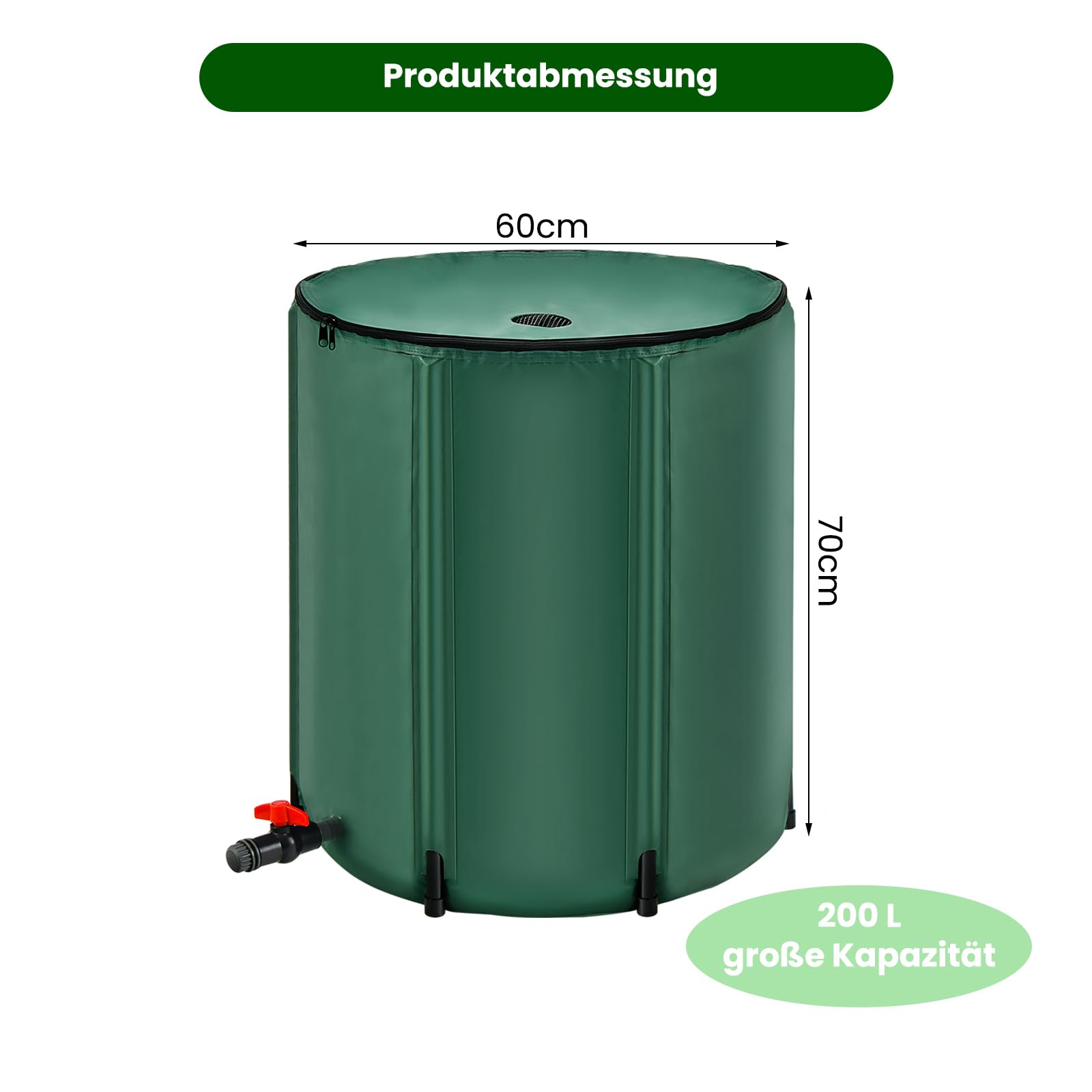 RELAX4LIFE Sistema de recolección de Agua Plegable con Tapa, Grifo y válvula de Drenaje, contenedor de recolección de Agua portátil con Filtro de Malla para riego de Flores, Lavado de Autos (200L)