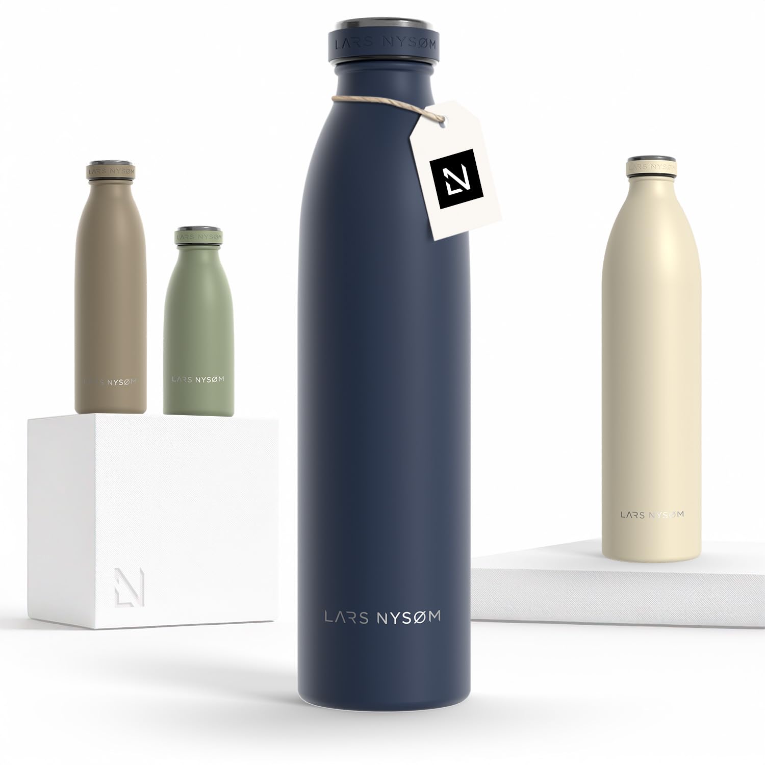 LARS NYSØM Edelstahl Trinkflasche 350ml, 500ml, 750ml, 1L, 1 5 liter | Thermosflasche Kohlensäure geeignet | Auslaufsichere Wasserflasche für Sport, Outdoor (Midnight Blue, 750ml)