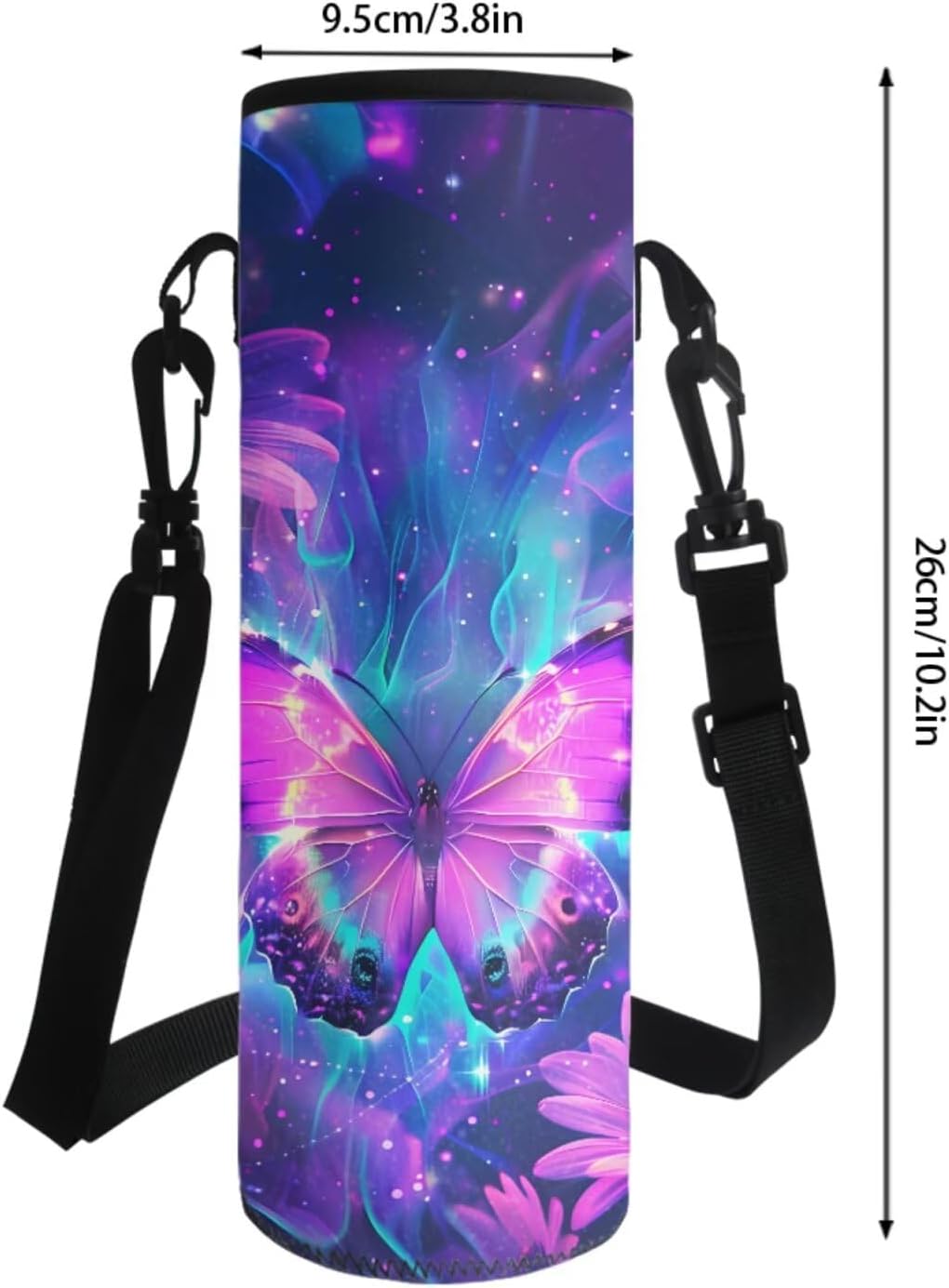 Renewold 4Pcs School Backpack Set, Purple Flower Butterfly, Primary Middle Girls School Book Bag, Student Bookbag Lunch Box Bag Pen Case Water Bottle Sleeve Set, Schoolbag for Study Picnic Sport