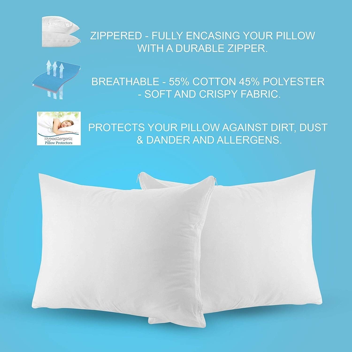Protector de almohada con cremallera – Set de 2 – Poly/Algodón