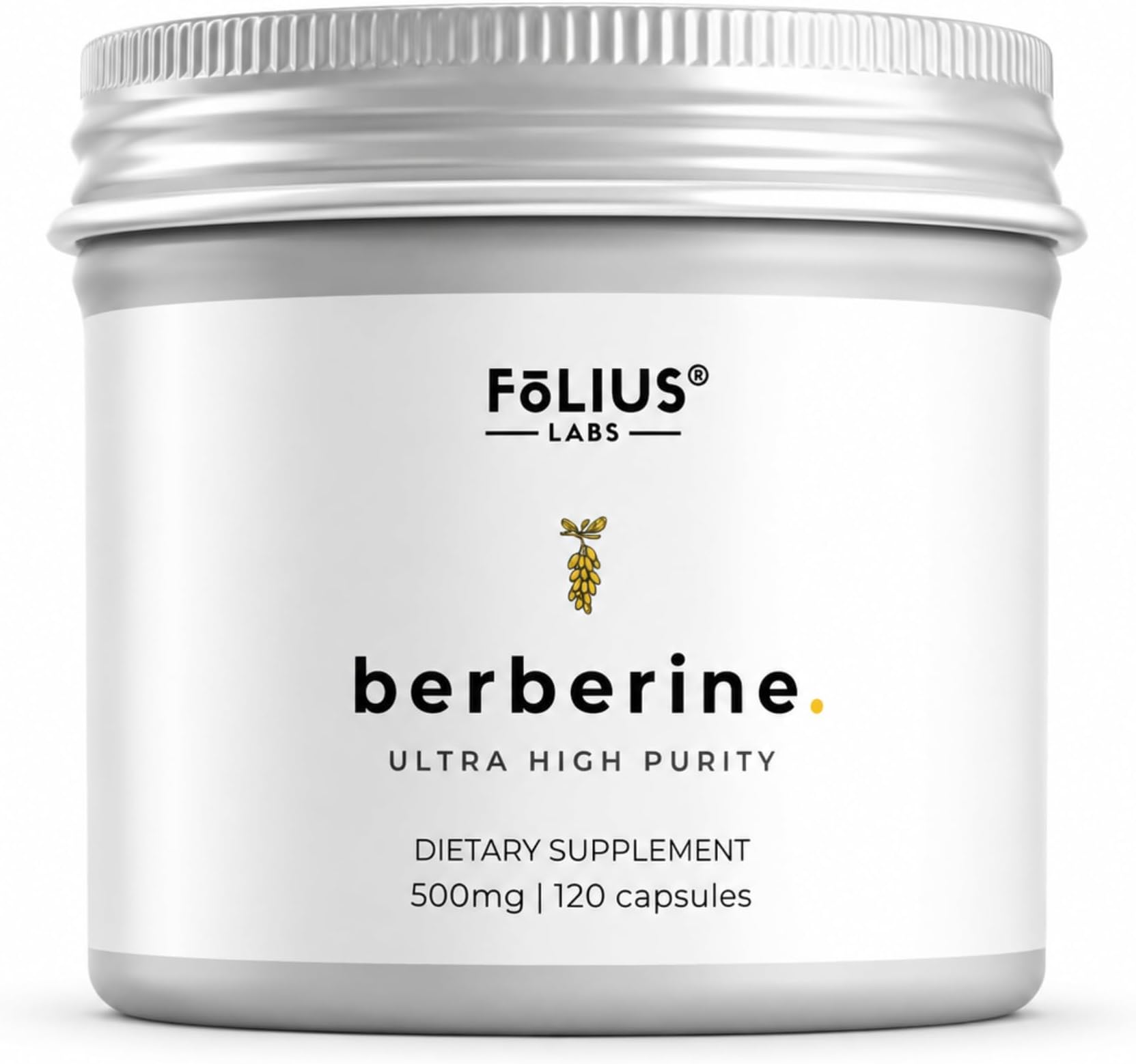 FOLIUS LABS Clean Label Berberine HCl 97% Supplement 500mg | Clinically Studied, Ultra High Strength Pure, Support Blood Sugar & Lower Cholesterol, PCOS Supplements, 120 Capsules