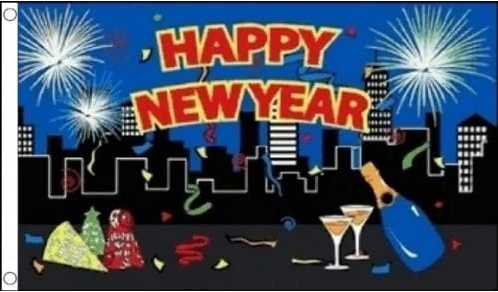 AZ FLAG - Happy New Year City Flag - 3x5 Ft - 100D Polyester New Year Party Banner with Two Metal Grommets - Fade Resistant - Vivid Colors - 3' x 5' Feet - 150x90 Cm