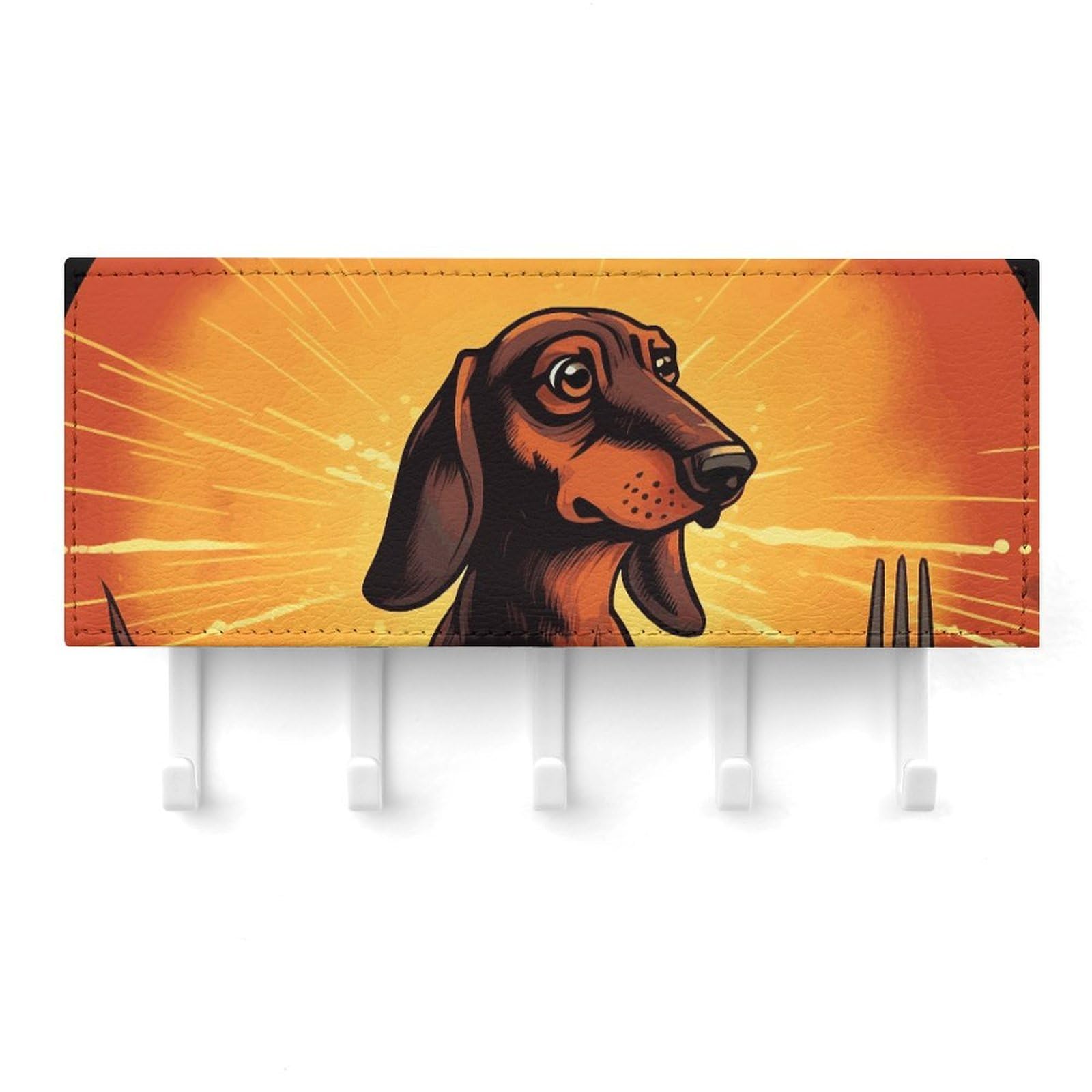 QMNLKH Dachshund Wall Mounted Key Rack for Home, No Drilling Key Holder with 5 Hooks, Self Adhesive Keys Chain Organizer for Hallway, Keys Hanger Shelf for Office, Doorway White