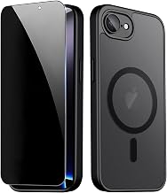 Magnetic for iPhone 17e Case & iPhone 16e Case with Privacy Screen Protector Built-in Camera Protector, Compatible with Magsafe, Matte Shockproof Phone Cover for i Phone 17 e / 16 e - Black