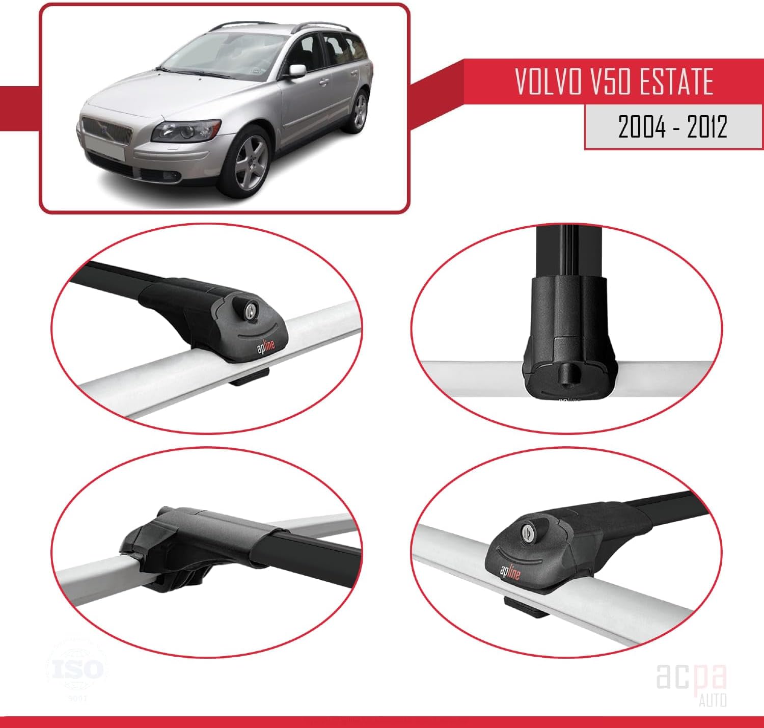 Compatible with Volvo V50 Estate 2004-2012 Roof Rack Rack ACE-1 Black