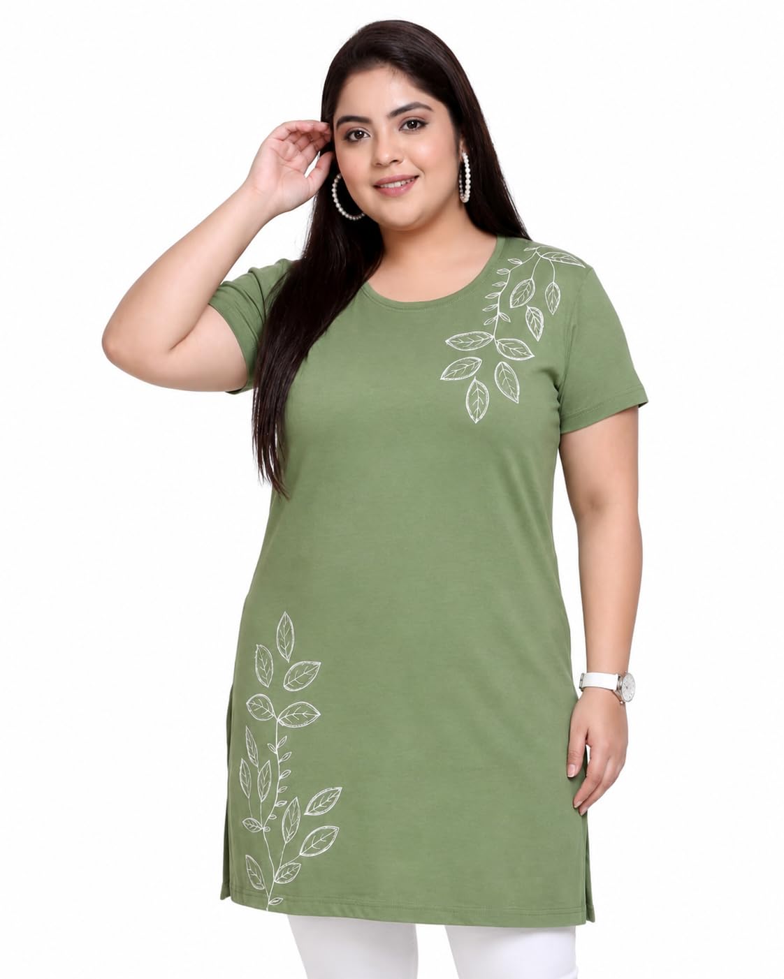 in love Womens Plus Size Cotton Blend Round Neck Half Sleeve Chest Graphic Print Casual Comfortable Longline T-Shirt-picture-57
