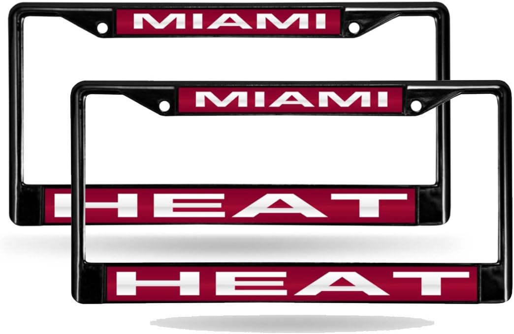 Miami Heat NBA Black Metal Laser License Plate Frame - Set of 2 Frames