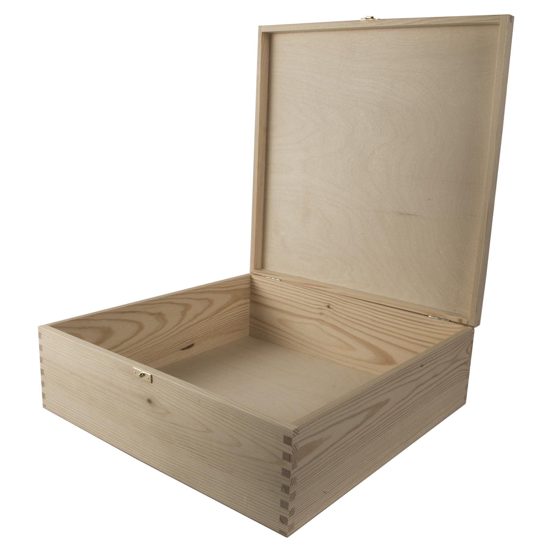 Woodeedoo Natural Extra Large Square Wooden Keepsake Chest With Hinged Lid And Clasp - 40 X 40 X 13.5 Cm – Unfinished Pine Craft Gift Memory Box Diy Personalisation Storage