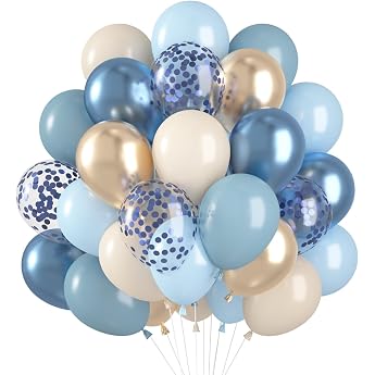 Balloons Blue Gold Pack of 60 Blue Balloons Light Blue Helium Balloons Blue Beige Gold Confetti Latex Balloons Blue Balloon Metallic for Boys Birthday Baby Shower Christening Wedding Party Decoration