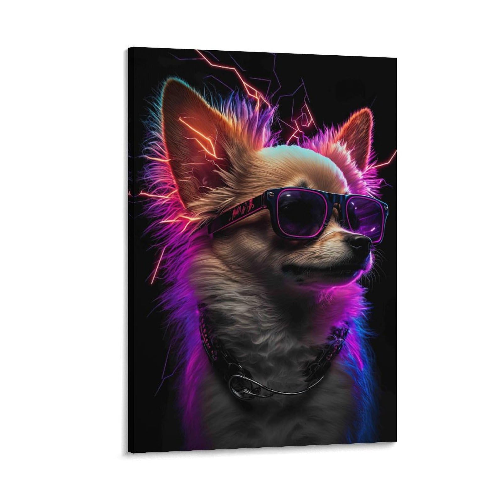 DHBANEIOK Cyber Dog with Sunglasses Wall Decor Poster Giclee Canvas Prints Modern Wall Art Picture Wall Hanging for Bedroom Living Room Decor 24x36inch(60x90cm)