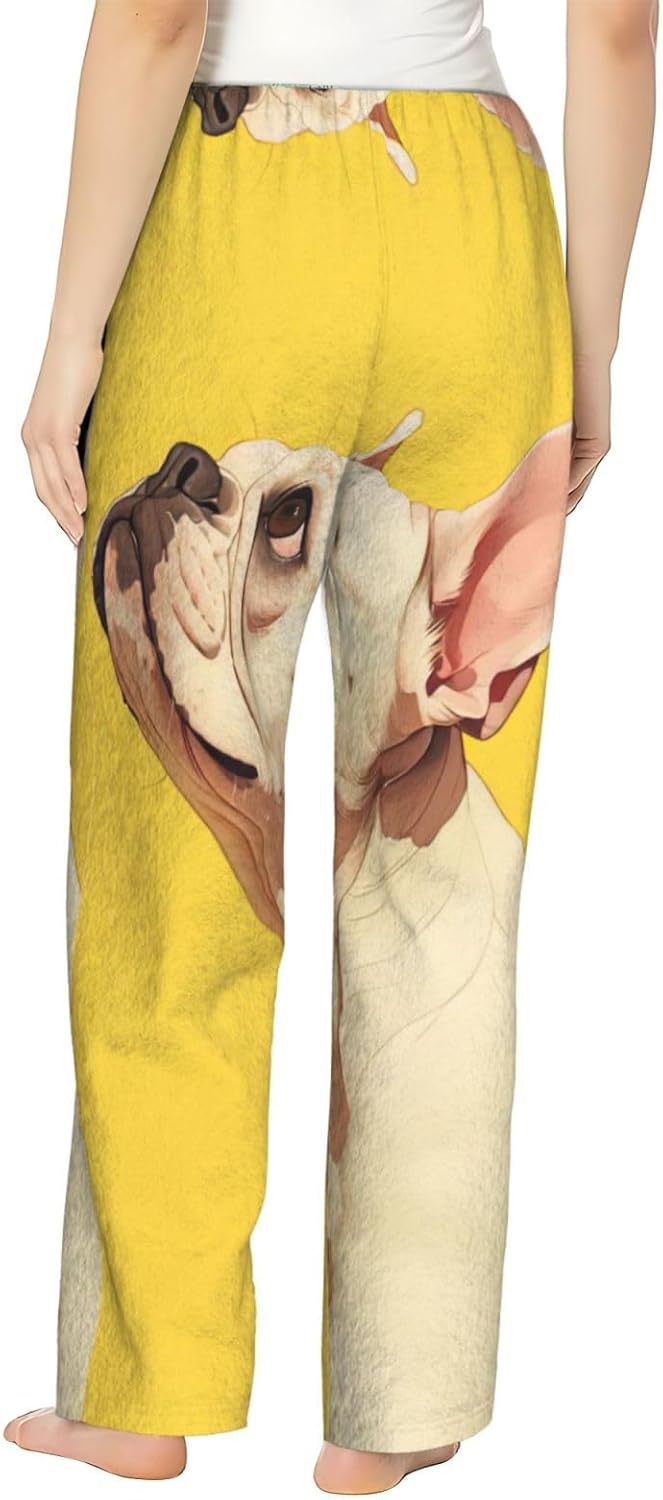 Animal Dog French Bulldog Print Cozy Flannel Pajama Pants For Women,Warm Christmas Pj Pants,Cute Fleece Pajamas