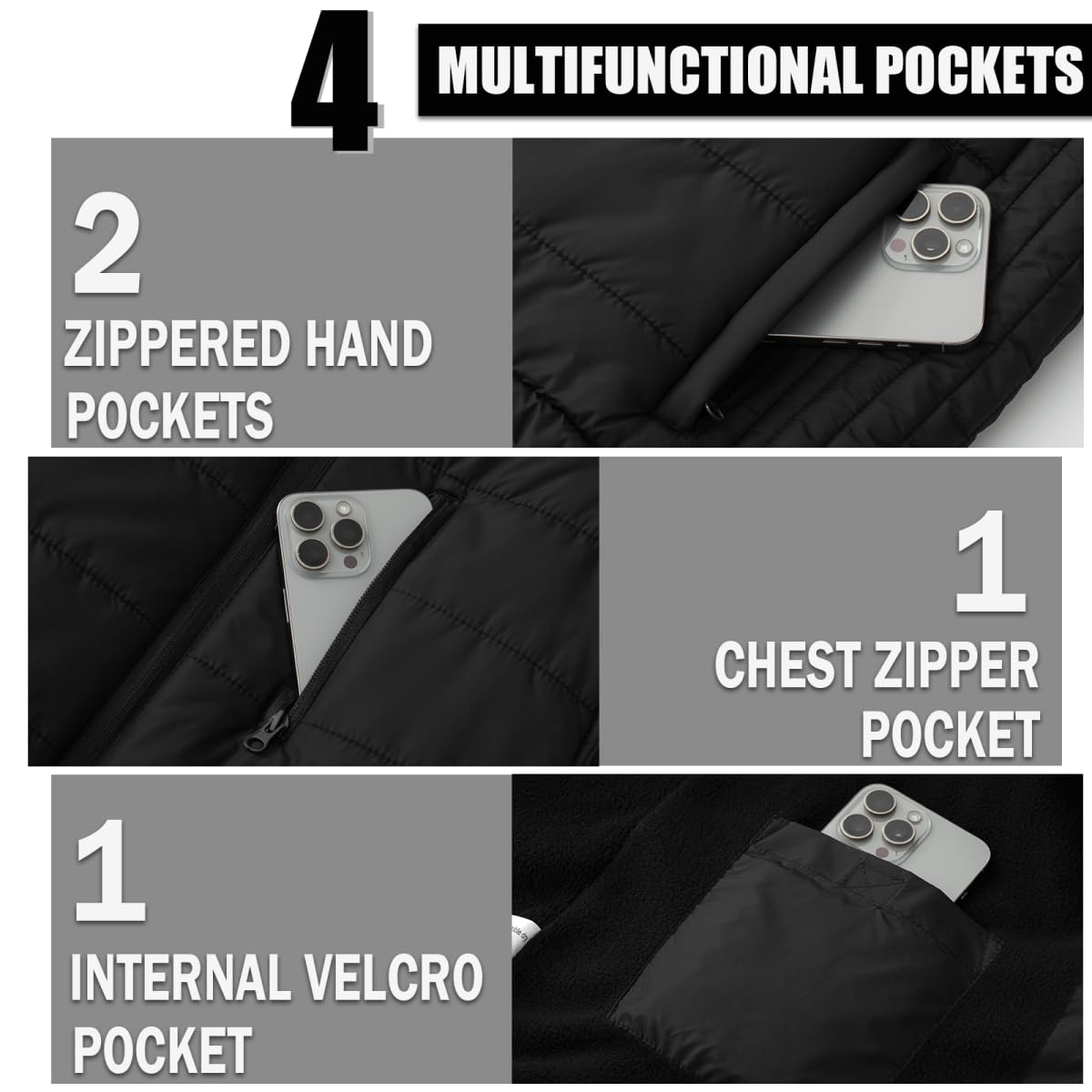Msmsse - Giacca invernale da uomo, in pile, per esterni, casual, senza maniche, da uomo, 01 Nero, Medium