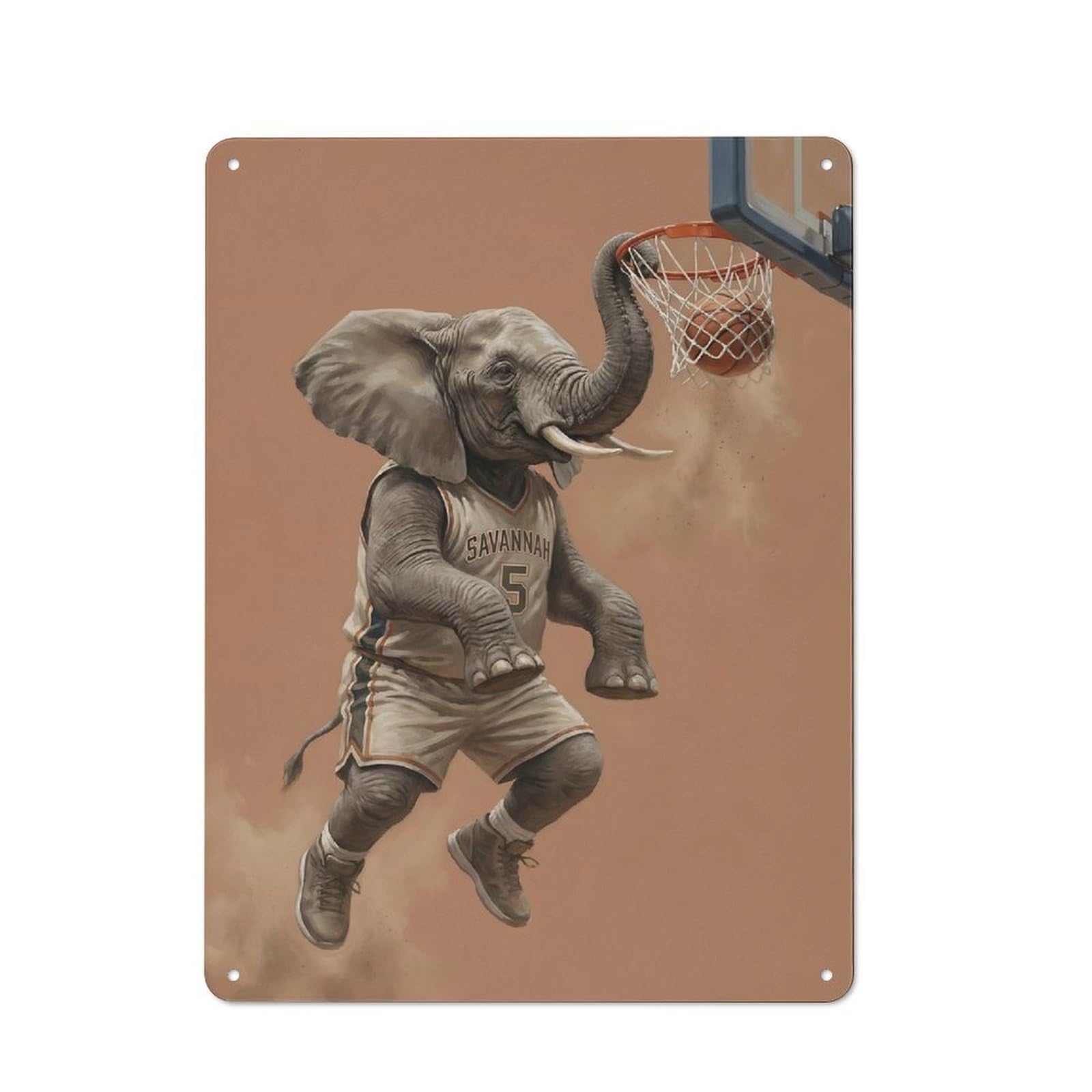 Junmoney Style-18 Vintage Tin Sign 40X30cm With Elephant Basketball Player Dunking For Man Cave Or Games Room, For Vintage Wall Decor Fans, For Metal Sign Collectors