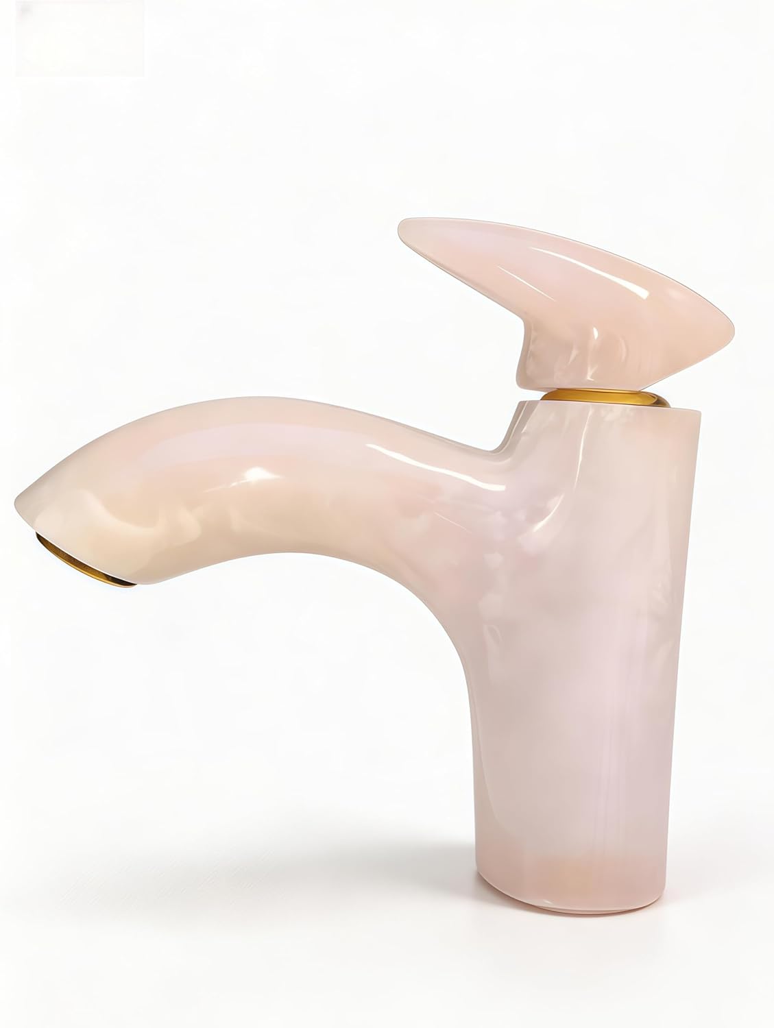 Luxury Natural Jade Bathroom Faucet, Single Handle Lavatory Sink Faucet with Rose Gold Accents & Ceramic Cartridge (Pale Pink, Round)