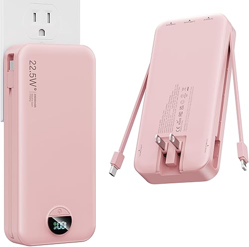 Miniatura 13 de Cargador Portátil de Carga Súper Rápida de 22.5W con Enchufe de Pared, Banco de Energía USB-C de 12000mAh con 2 Cables Integrados, Cargador de