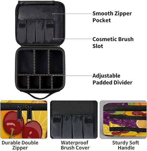 Miniatura 4 de Bolsa de maquillaje de viaje para mujer, grande, cuadrada, portátil, profesional, de tren de coqueta, estuche de cosméticos con asa, cereza, uvas y
