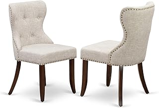 East West Furniture Sion 36" Fabric Dining Chairs in Mahogany/Gray (Set of 2)