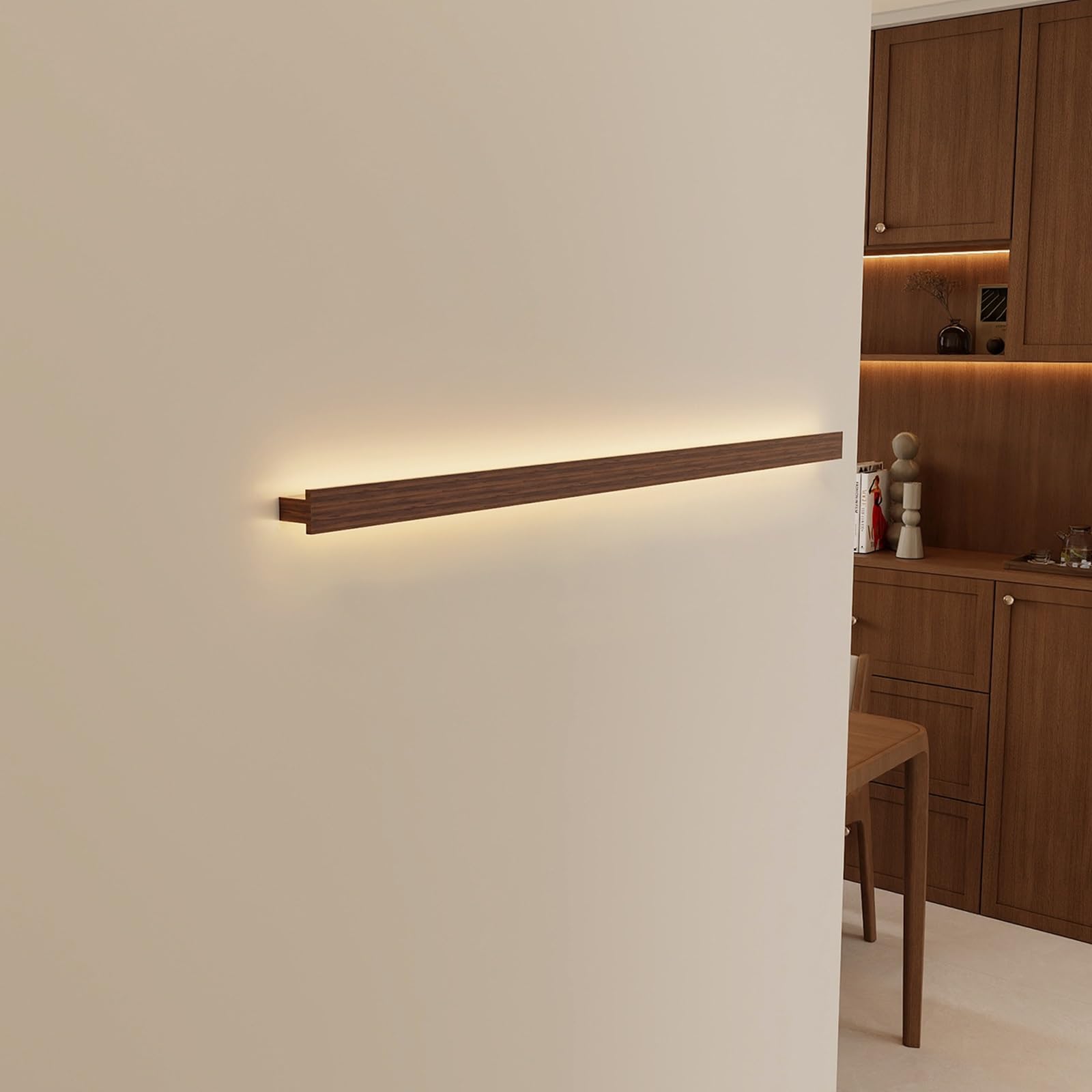 Sconce da parete moderna e minimalista con venature del legno, lampada da parete lineare a LED in stile nordico, apparecchio di illuminazione da parete a striscia lunga for interni(60cm)