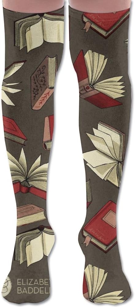 Womens Cartoon Colorful Style Books Knee High Socks Girls Cool Printed Long Compression Socks Unisex Christmas Gifts