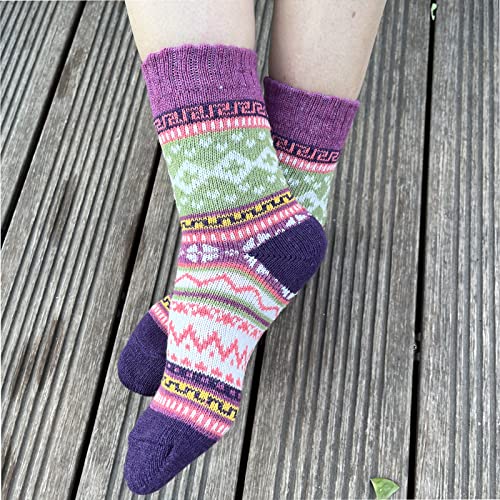 Image of 5 Pairs Vintage Winter Women Socks Warm Thick Knitted Soft Wool Socks Christmas Gifts Cozy Crew Socks