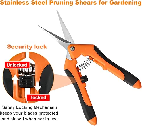 Miniatura 3 de Paquete de 3 tijeras de podar de jardín, juego de tijeras de jardín de acero inoxidable, tijeras de jardinería, cortapodas de mano, tijeras de podar