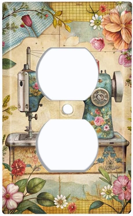Metal Light Switch Plate Cover; Standard Size 4 Gang Toggle - Vintage Sewing Machine FWR280