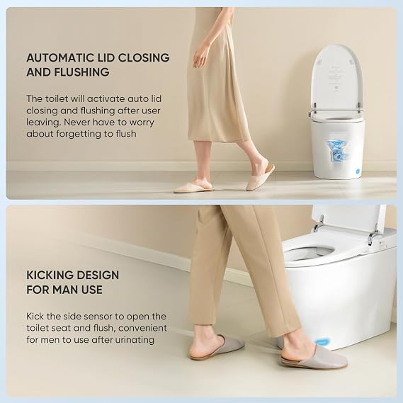 LEIVI Smart Toilet with Built-in Bidet Seat, Tankless Elongated One-Piece Toilet with Auto Lid Opening/Closing, Self-Flushing, Heated Seat, LED Digital Display, Remote Control, White