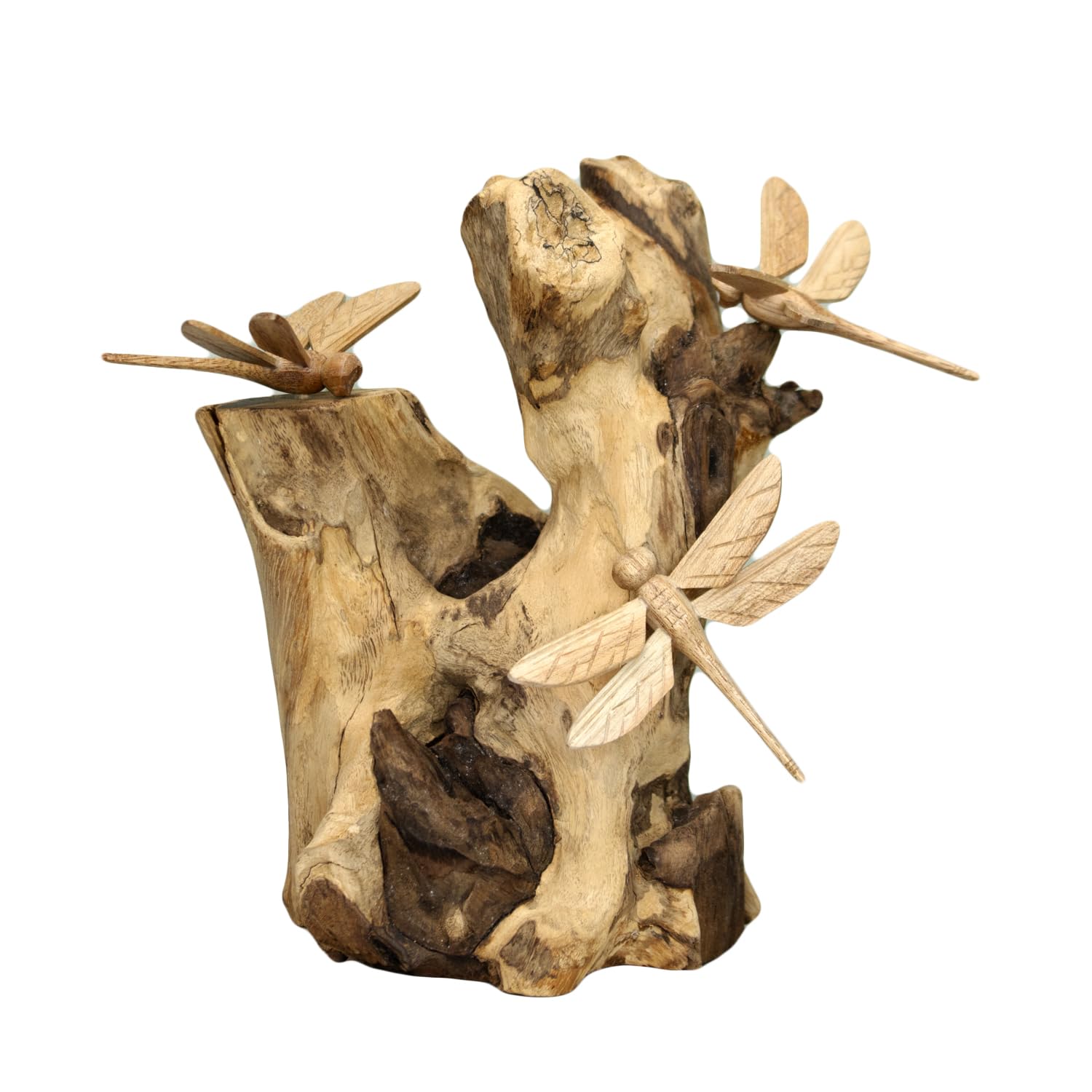 Darthome Brown Teak Root Dragonfly Sculpture Wood Rustic Hand Carved Insect Tree Ornament Gift