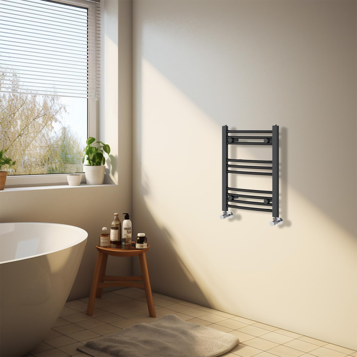 Nrg Anthracite Heated Towel Rail Curved Designer Bathroom Radiator - 600×400Mm