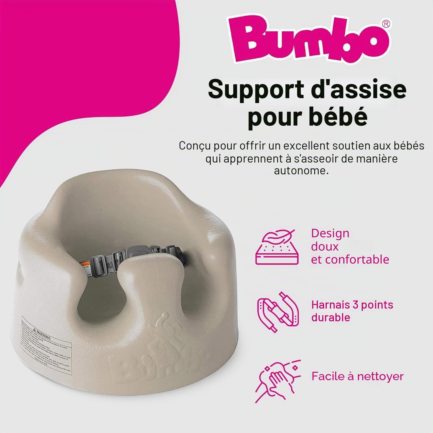 Bumbo Siège de sol bébé avec harnais réglable 3 mois et plus - Siège bébé Sit Me Up - Chaise de sol pour bébé - Taupe