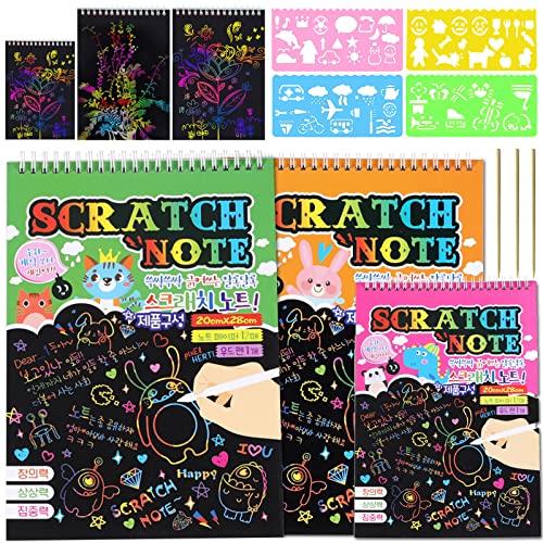 Dibujos para Rascar 3pcs Magic Scratch Scratch Art para NiñOs Arte De Rascar Viene con 3 BolíGrafos De Bambú y 4 Plantillas De Dibujo Regalos para NiñOs Y NiñAs Scratch Art Manualidades Creativas Cover
